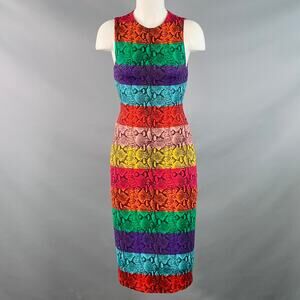 ALICE + OLIVIA 0 Multi Color Viscose Blend Animal Print Stripe Shift Midi Dress